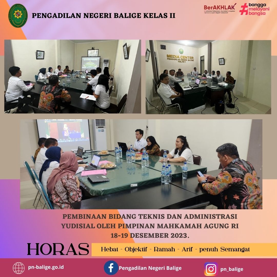 Pembinaan Bidang Teknis dan Administrasi Yudisial oleh Pimpinan Mahkamah Agung RI 18-19 Desember 2023 di Hotel The Natsepa Resort & Conference Center Ambon Maluku.